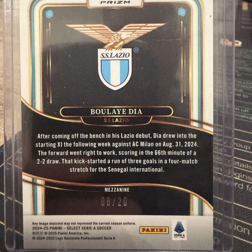 2024-25 Panini Select Serie A Soccer Boulaye Dia Mezzanine White Prizm card new