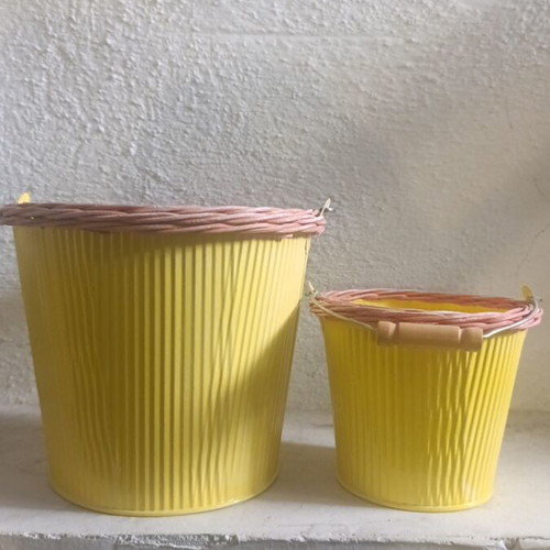 Metal buckets like new with wicker ring and planter function