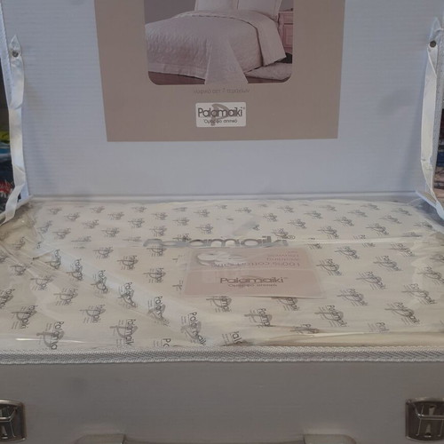 Palamaiki wedding bedspread set 7 pieces ivory cotton satin new