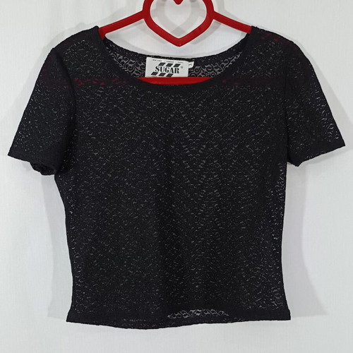 Sugar black lace short-sleeve blouse like new, size S