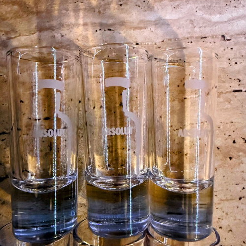 Set of 6 collectible Absolut Vodka & Kapten & Son shooter glasses new