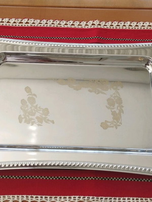 Ιαπωνικός δίσκος σερβιρίσματος Twin Bird 47cm σαν καινούργιος, inox με χρυσές λαβές