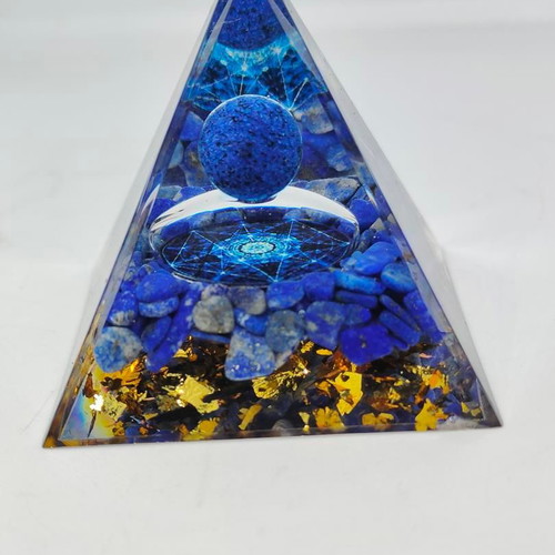 Orgonite Pyramid Lapis Lazuli with Geometric Motif like new
