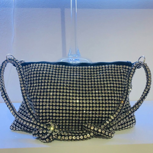 Evening bag new silver with shine and zipper