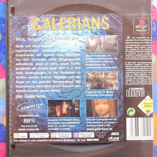 Galerians PlayStation 1 game, German language