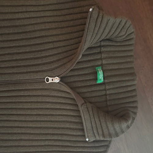 Benetton XL men's knitted cardigan with zipper, khaki