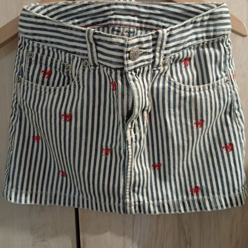Ralph Lauren denim skirt for girls, age 10, railroad stripe with red lobsters embroidery