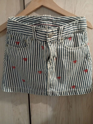 Ralph Lauren denim skirt for girls, age 10, railroad stripe with red lobsters embroidery