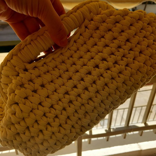 Handmade clutch bag with mako yarn yellow, new