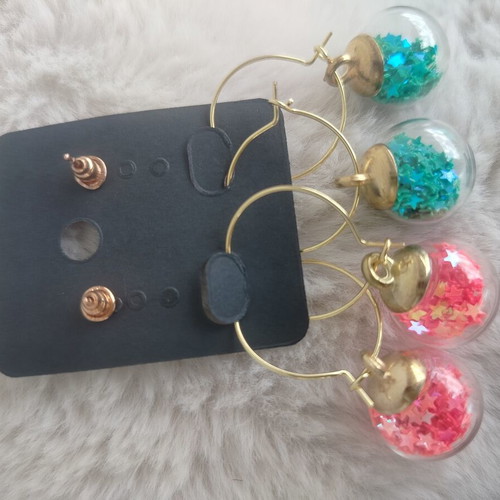 Party Time Combo Earrings with Fluorescent Confetti Glass Balls
