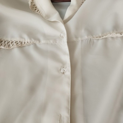 Vintage romantic shirt ecru with shoulder pads and openwork embroidery size XL - XXL like new