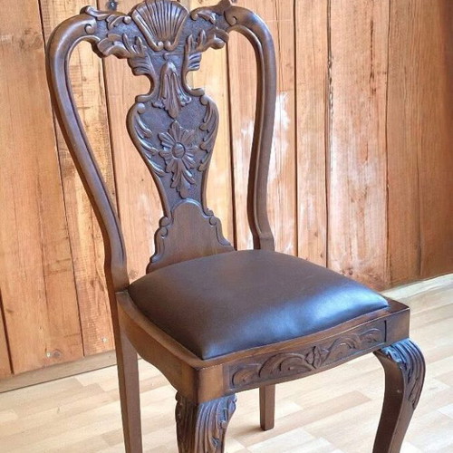Antique handmade carved solid wood chair 1960, lion paw legs