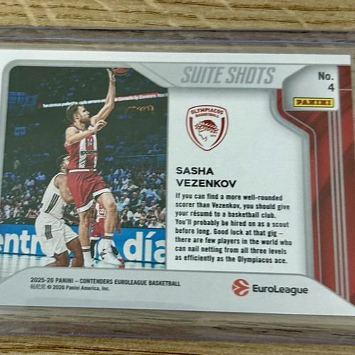 Sasha Vezenkov Olympiacos Panini Euroleague Suite Shots 2025-26 card