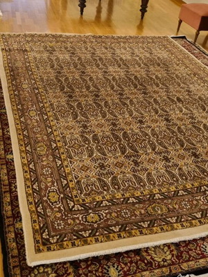 Wool rug authentic used with small patch and missing fringes 3x2.15
