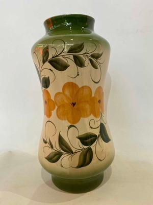 Vintage ceramic vase with green shades and orange flowers 30x15 used