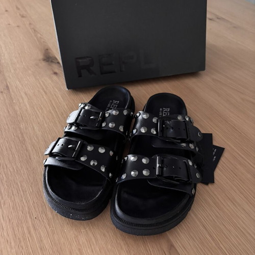 Replay Goya Buckles Leather Slides Size 39 New