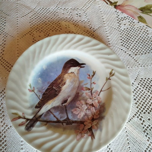 Vintage wall plate used in pink and sky blue tones
