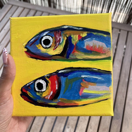 Fish oil painting on canvas, original art