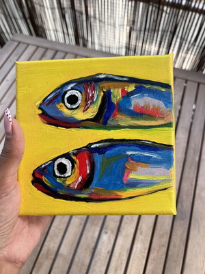 Fish oil painting on canvas, original art