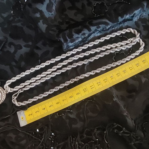 Vintage 925 Silver Set: Long 80cm Rope Chain & Agate/Onyx Pendant
