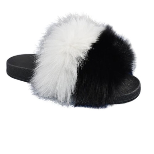 Authentic fox fur slippers new, black and white, size 38