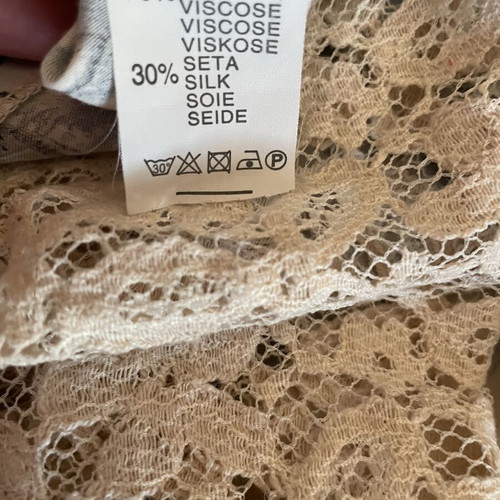 Women's blouse medium, beige and turquoise, lace back