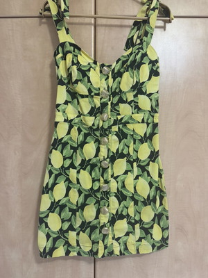 Mallory The Label dress with gold buttons and lemons, like new, size M
