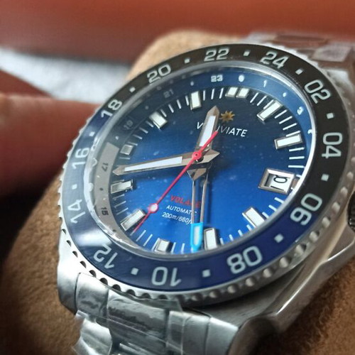 Vesuviate GMT Volare Blue men's watch new, automatic, 200m water resistant