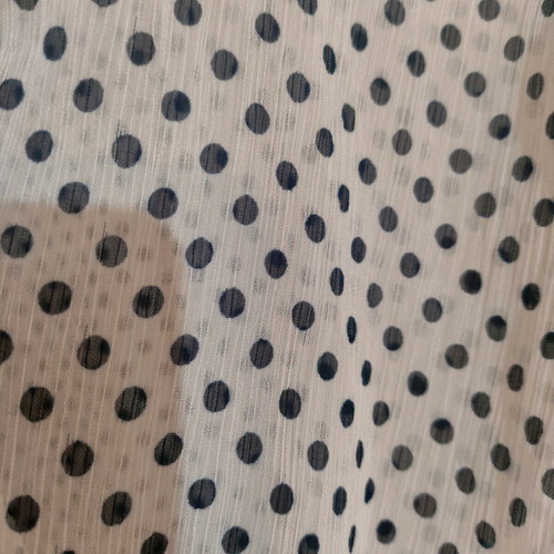 White high-waisted denim set and polka dot tulle shirt, like new