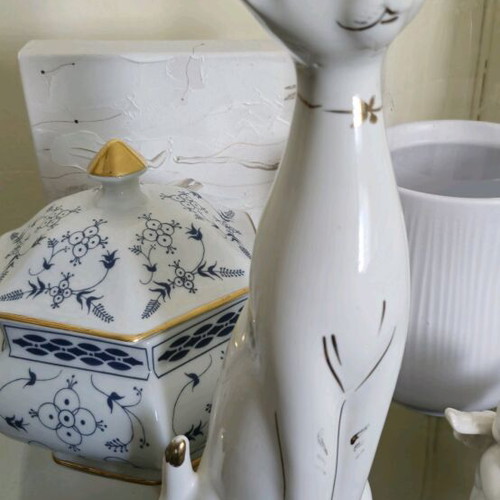 Porcelain cat vintage 33 cm tall used