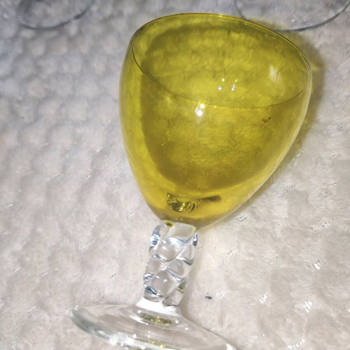 Vintage liqueur glasses, 5 rare colored pieces from France
