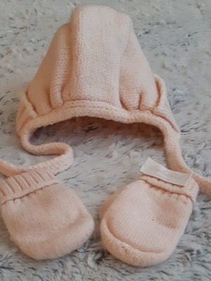 Βρεφικό σετ σκούφος-γάντια 100% cotton μεταχειρισμένο, made in Italy