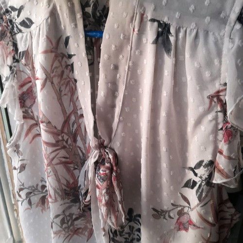 Kyara blouse used, size L, beige with ruffles