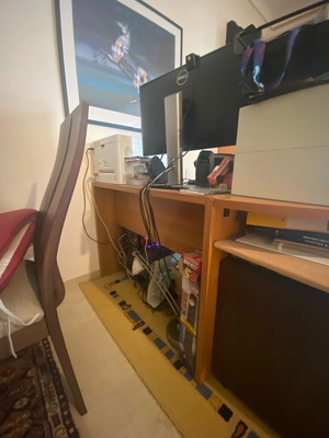 Corner desk used, separable into 2 with computer shelf