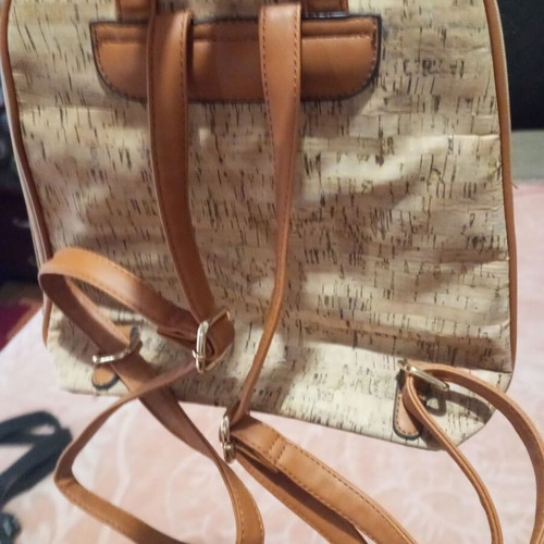 Backpack new beige with red roses cork fabric