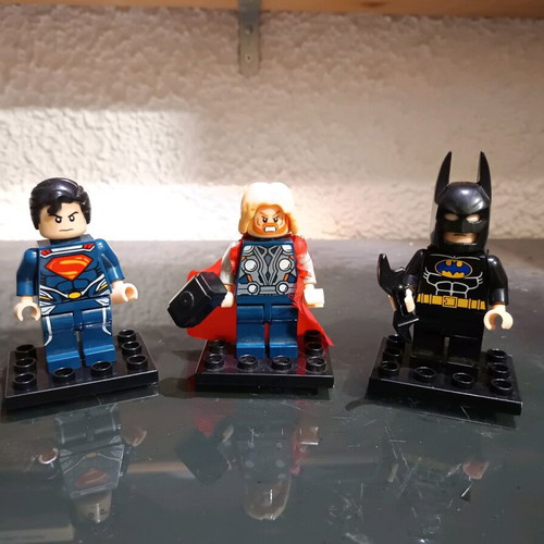 Lego figures used, collectible Superman Thor Batman