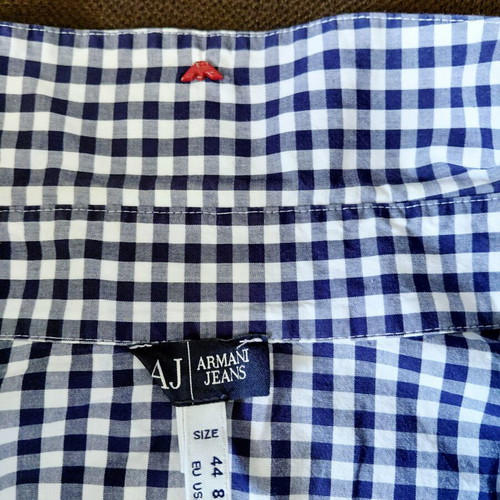 Armani Jeans women's short-sleeve checked shirt blue white