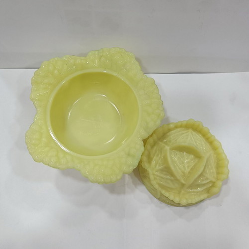 Vintage Μπολ Κίτρινη Οπαλίνα (ουράνιο) Portieux France Vaseline Glass σε σχήμα λάχανου σαν καινούργιο