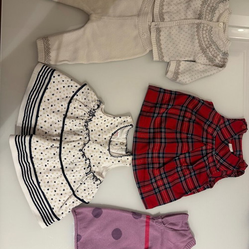 Baby clothes for girl like new, 3 dresses and beige set 2 months