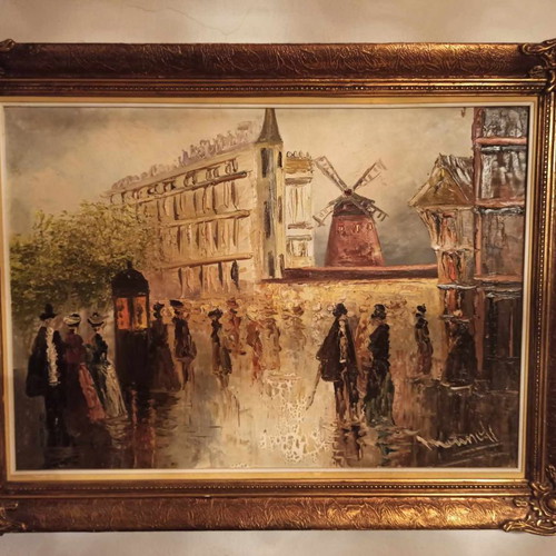 Ελαιογραφία Paris, le Moulin Rouge μεταχειρισμένη, 19ος αιώνας με ξύλινη κορνίζα