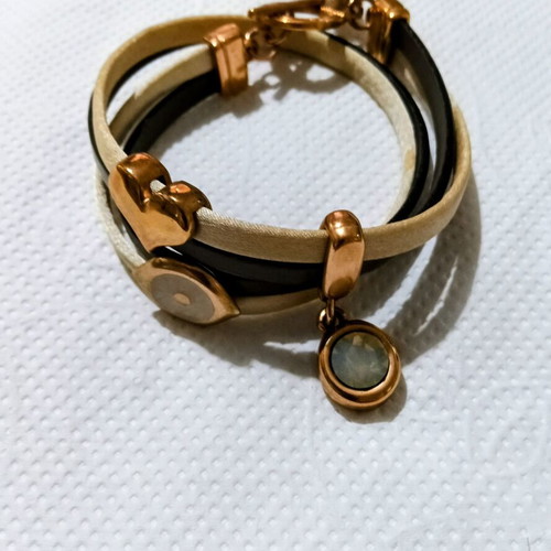 Leather bracelet Too Little double beige and black with gold details like new