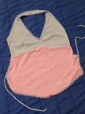 Viscose blouse like new, top with lace details pink-blue