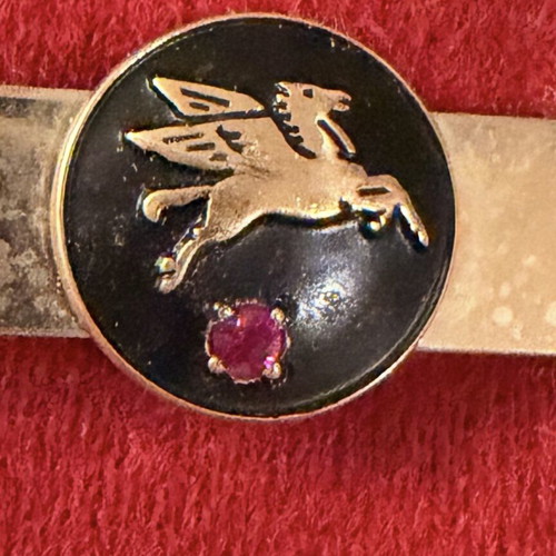 Vintage Pegasus Socony Mobil tie clip used, gold filled with ruby