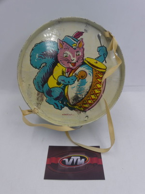 Vintage Greek 60s Litho Tin Toy Drum Squirrel used