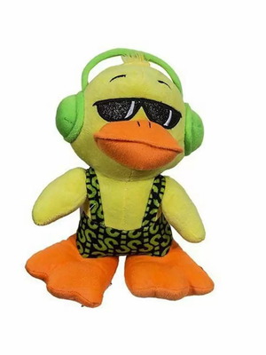 Plush duck 25cm with green headphones new
