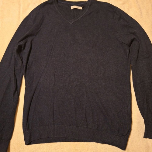 Knitted men's sweater used, blue, with elbow reinforcement size L
