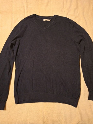 Knitted men's sweater used, blue, with elbow reinforcement size L