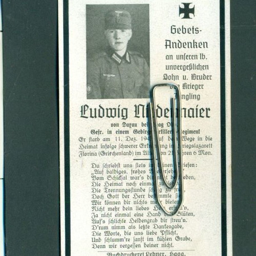 Florina German Occupation Death Notice of German Soldier 11/12/43
