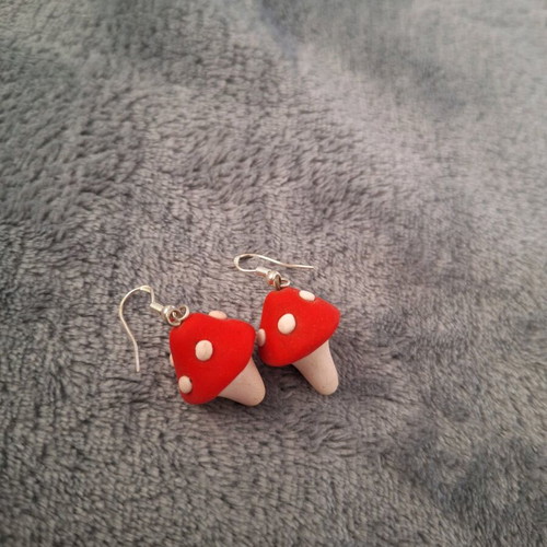 Clay mushroom earrings new with silver fastenings
