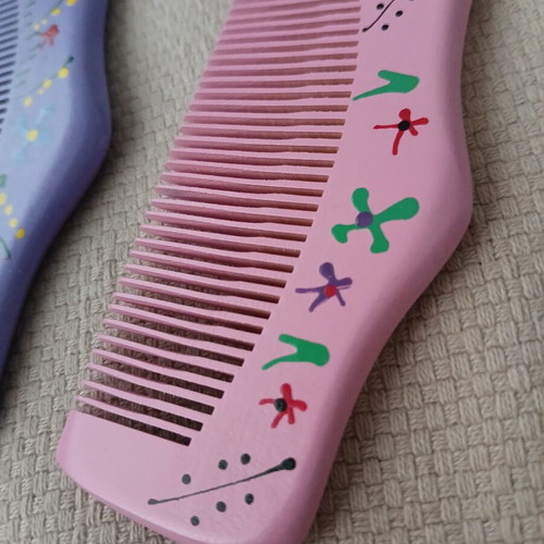Wooden combs with handmade painted designs